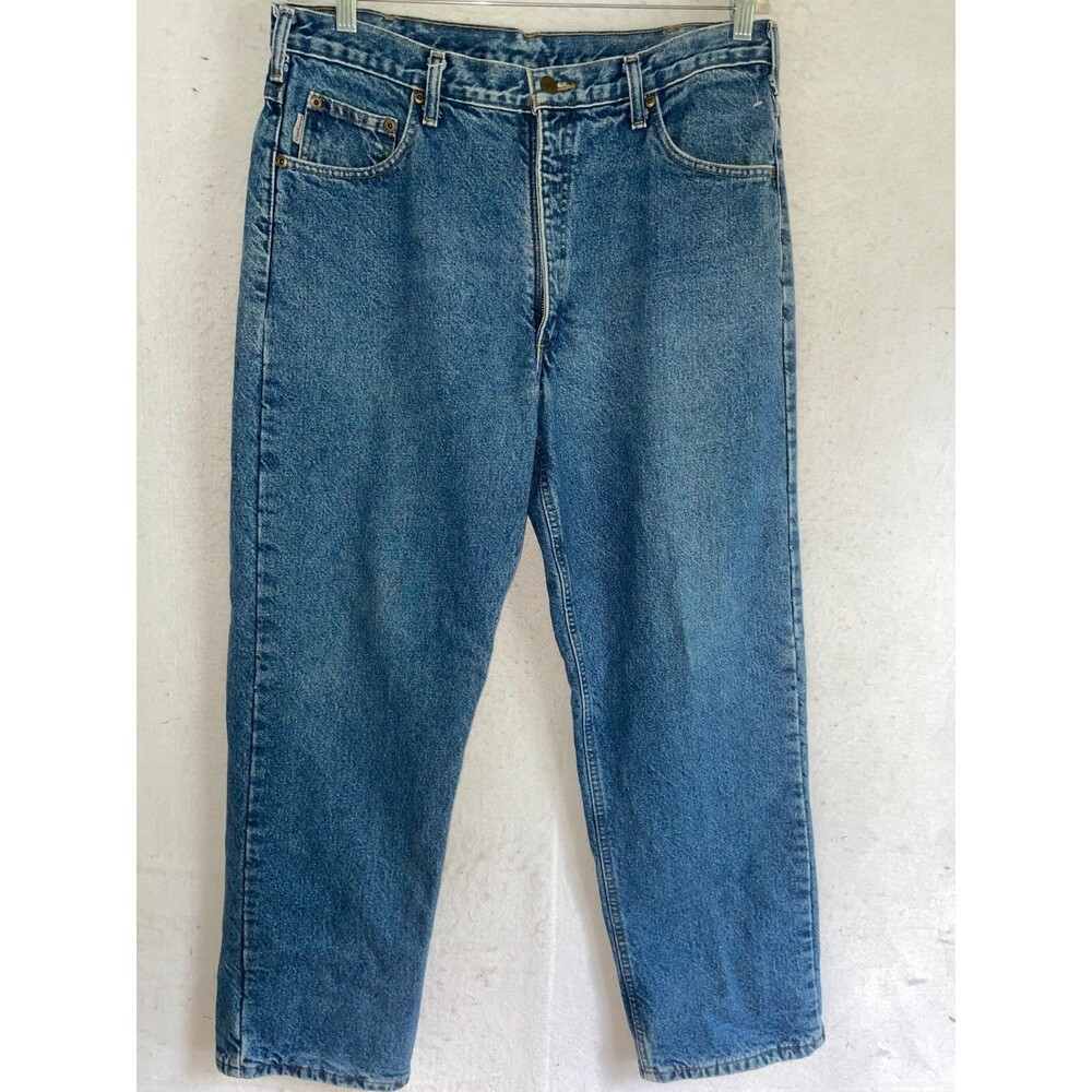 Vtg Carthartt Jeans Mens 36x30 Blue Denim Workwear Relaxed Flannel lined